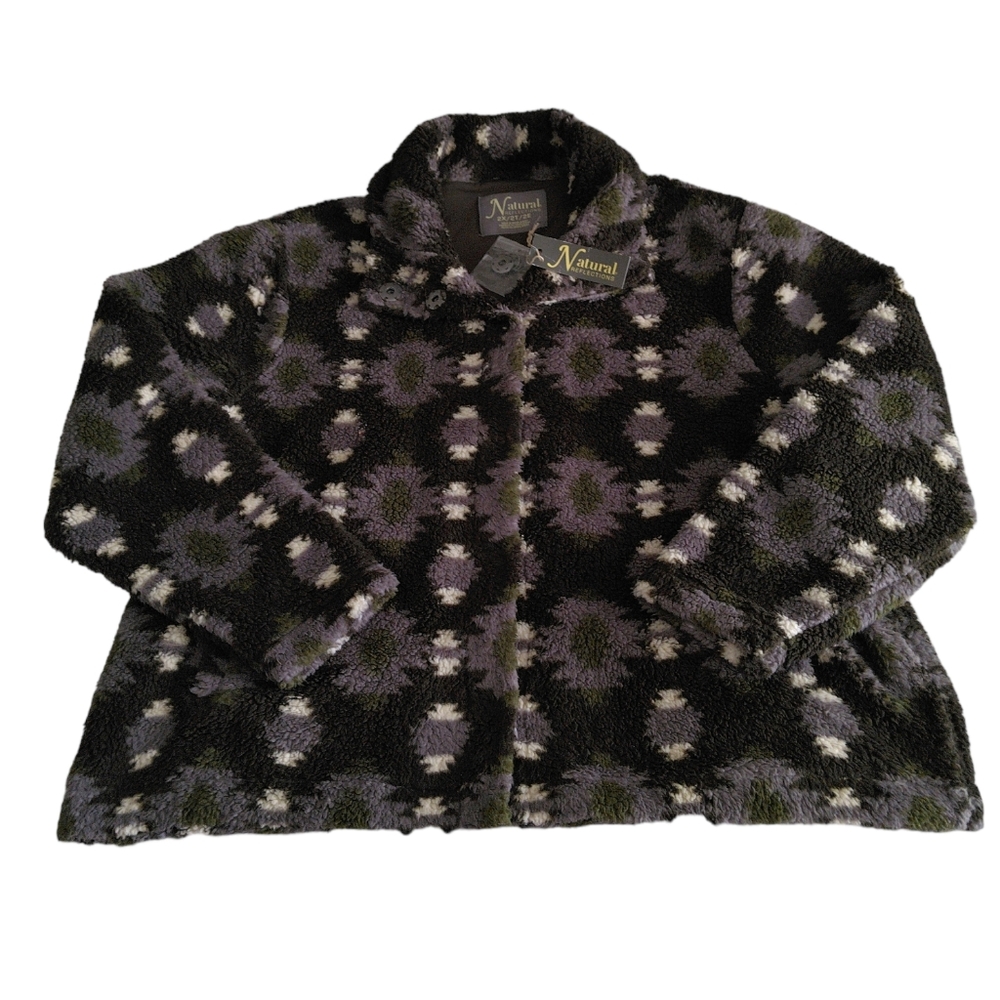 NWT Natural Reflections 2X Tribal Print Snap Front Sherpa Jacket